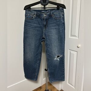 Old Navy Women's Dark Blue Distressed Cropped Jeans-size 10p